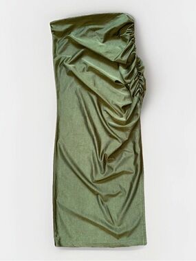 Shein Women Size S Pencil Skirt Satin Style Green Elastic Waist Knee Length Used